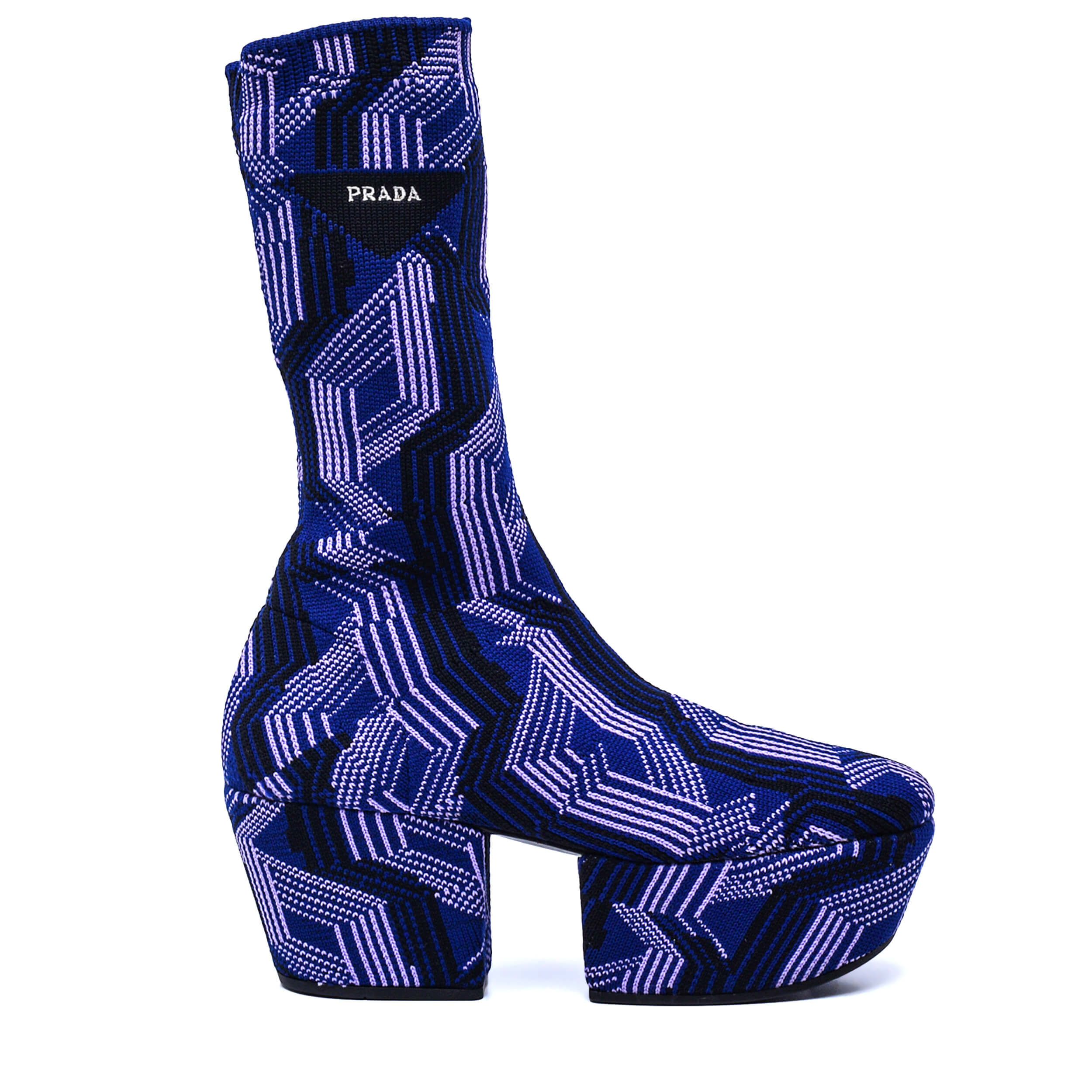 Prada - Purple Jacquard Knit Platform Ankle Boots / 38